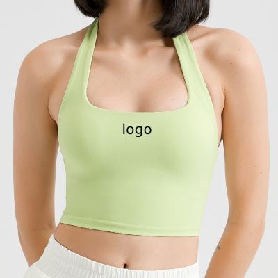 China 2022 Solid Color Patchwork Stretch Bra Halter High Quality Breathable Stylish Sexy Sports Bra Top Fitness Yoga for sale