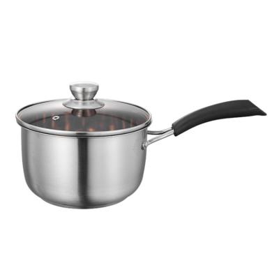 China Sustainable New Products 18cm Stainless Steel Hot Milk Pan Cooking Pot Sauce Pan With Glass Lid for sale