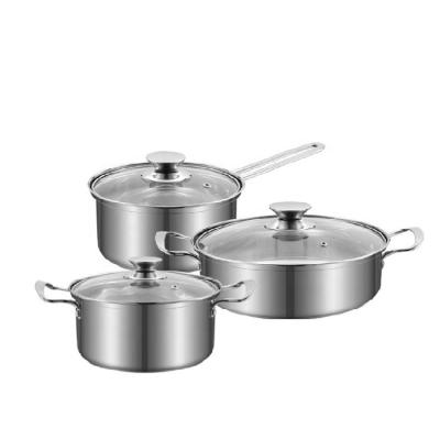 China Latest Modern Custom Steel Soup And Stock Pots Cooking Pot 6pcs Cookware Sets With Glass Lid for sale