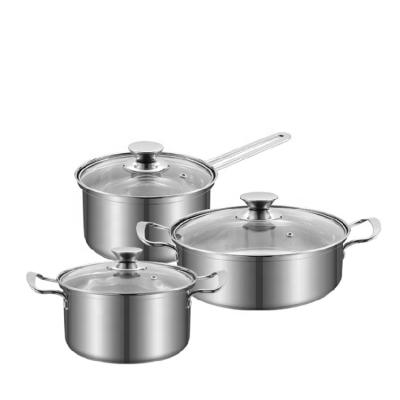 China Modern new style stainless steel hot selling soup and stock pots cooking pot 6pcs cookware sets with glass lid for sale