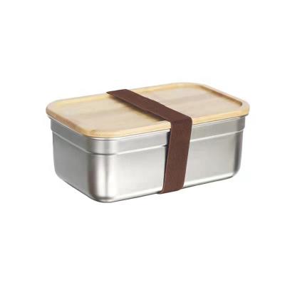 China Sustainable Wholesale High Quality Food Grade Stainless Steel Food Container Bento Box With Lid Bamboo Lunch Box for sale