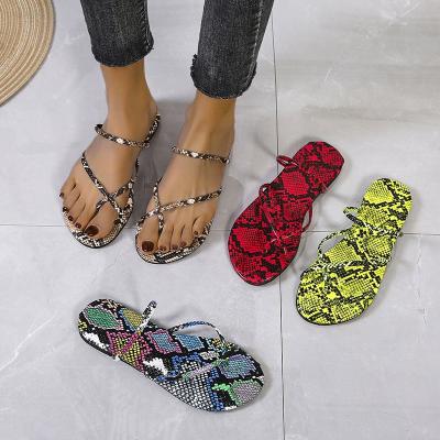 China 2021 Fashion Trend Women's Summer Sandals Snakeskin Pattern Ladies Sandals Decorative Tis Beach Slipper For Woman for sale