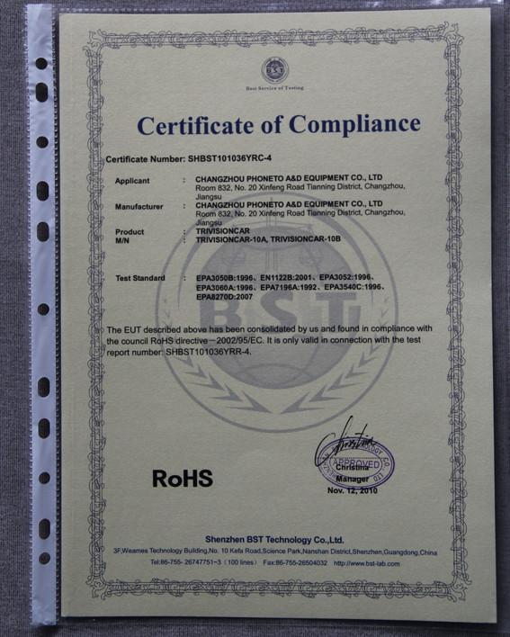 Certificate of Compliance - Changzhou Phoneto Advertising Display Equipment Co., Ltd.