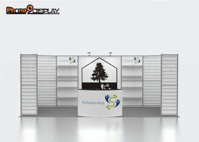 China Custom Trade Show Booth Design Square Trade Show Display Shelving With Slatwall for sale