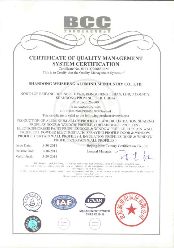 ISO9001 - Shandong Weisheng Aluminum Co., Ltd.