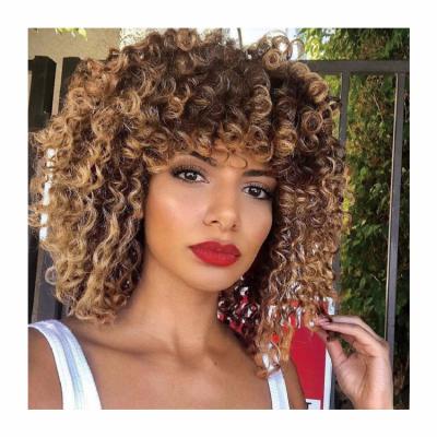 China beesoul Kinky Curly Afro Kinky Curly Short Wigs With Bangs For Color Women Blonde Cosplay Synthetic African Mixed Wigs Heat Resistant for sale