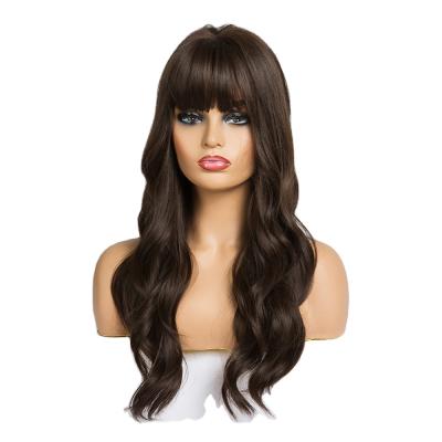 China beesoul Water Wave Wigs Dark Brown Long With Bangs Heat Resistant Synthetic Water Wave Wigs For Black Women African American Hair for sale