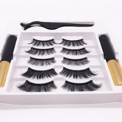 China Wholesale Thick Five Pairs Magnet False Eyelashes Magnetic Liquid Eyeliner, Eyelashes Set, Magnet Glue Free Magnetic Eyelash for sale