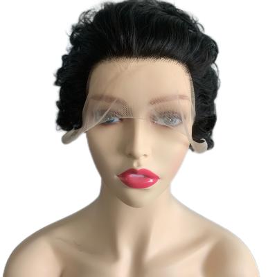 China Jerry Curl Beesoul Wholesale 8 Inches Short Pixie 13x1 Lace Front Human Hair Wigs Machine Made Full Hairpiece for sale