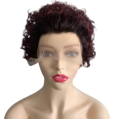 China Jerry Curl Beesoul 6 Inch Short Pixie 13x1 Lace Up Full Frontal Hair Wigs Machine Made Hairpiece for sale