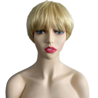 China Beesoul Silky Straight Wave 4 Inch Short Pixie Bob None Lace Human Hair Wigs With Full Bangs Machine Made Hairpiece for sale