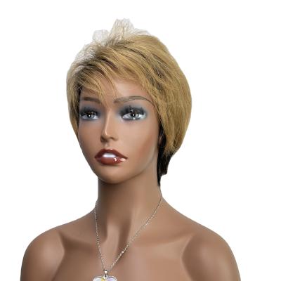 China Beesoul Wholesale 6 Inch Silky Straight Wave Hairpiece Machine Made Short Straight Pixie Wave Human Hair Full Wigs for sale