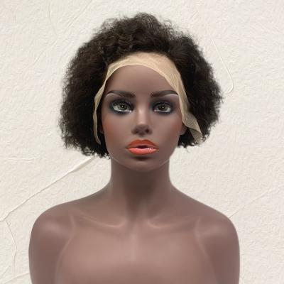 China Jerry Curl Beesoul Wholesale 8 Inch Short Full Hair Wigs Machine Made Pixie 13x1 Lace Front Hairpiece for sale