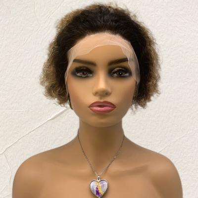 China Kinky Curl Beesoul Wholesale 6 Inch 13x1 Lace Up Hairpiece Machine Made Full Front Short Pixie Human Hair Wigs for sale