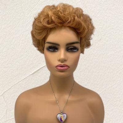 China Jerry Curl Beesoul Wholesale 6 Inches Machine Made Short Pixie Wave Human Hair Full Wigs Hairpiece for sale