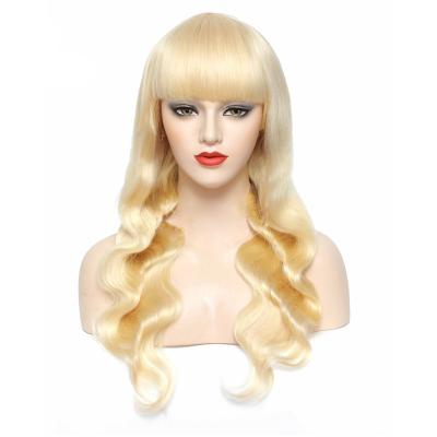 China Silky Straight Wave Beesoul 150 Density Straight Hair Wigs With Full Bangs Machine Glueless Wigs 613 Blonde Wig Peruvian Remy Hair For Women for sale