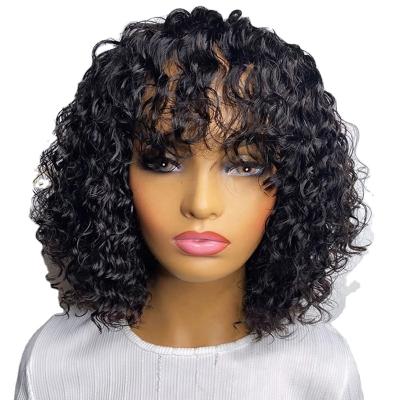 China Peruvian Water Wave Human Hair Wigs With Bangs Short Hair Machine Made Full Wigs For Color Women Remy Pixie Cut Bob Wig for sale