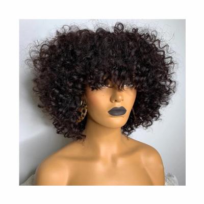 China Beesoul Curly Short Curly Pixie Cut Bob Human Hair Wigs With Full Bangs Machine Wigs For Black Women With Baby Hair Brazilian Hairpiece for sale