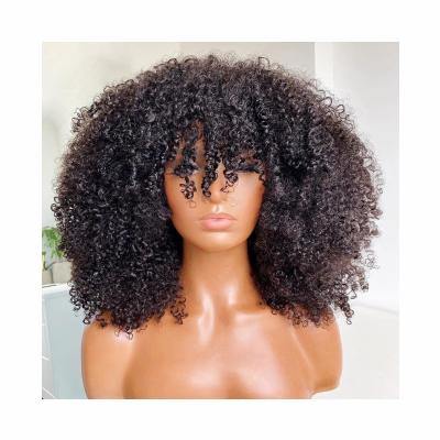 China Cheap Beesoul Afro Kinky Curly Human Hair Full Machine Made Wigs For Women Brazilian Hair Short Bob Toupee With Bangs Colored Hair for sale