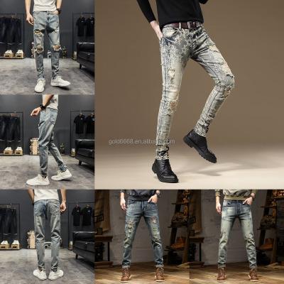 China QUICK DRY Men's Jeans factory soft handles straight leg pants torn new striped men's casual pants stock for sale