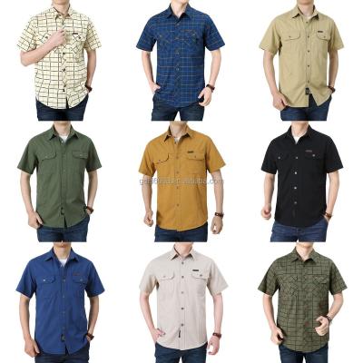 China Anti-wrinkle Hot summer men's shirt button short sleeve stock men's linen shirt large size men's clothing for sale