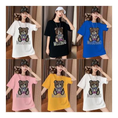 China Anti-wrinkle pattern T-shirt women's v-neck short sleeve cotton top women's summer shirt high quality t-shirt for sale