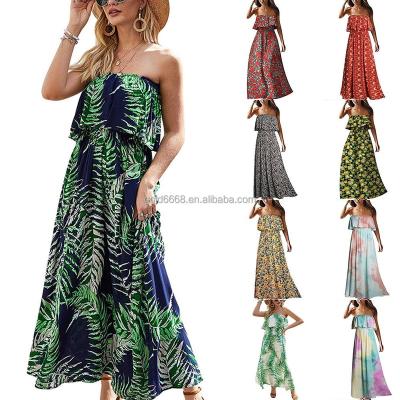 China Natural Garden Flower Anti-Static Charming Dress Off The Shoulder Summer Women's Sleeveless Line One-Line Dress High Quality for sale