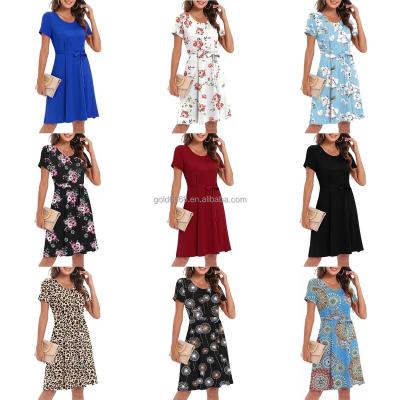 China New anti-static women's dress printed plus size women's dress retro long pleated backless casual dress for sale