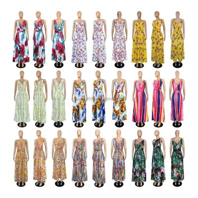 China Retro Women's Elegant Dress Anti-Static Printing Loose Long Dress Summer Large Size Sleeveless Plus Size Women's Dress Hot Sale for sale