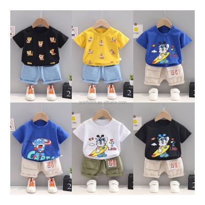 China Factory Printed Summer Casual Children's Cotton European Set Children's Clothing T-shirt Shorts for sale