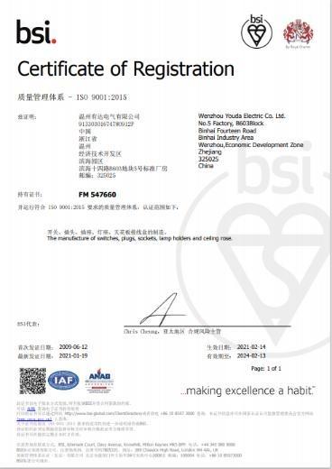 ISO9001 - Wenzhou Youda Electric Co., Ltd.