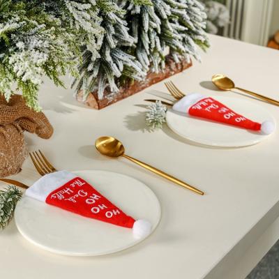 China Christamas Knife& Santa Hats Silverware Holders Xmas Xmas Cutlery Tableware Storage Bag Fork Holder Cover Decoration For Knife Spoon Fork for sale