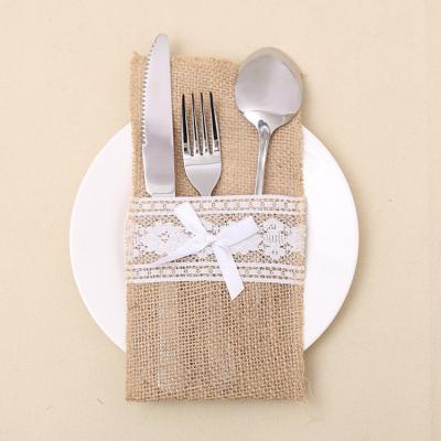 China Christamas Knife& Burlap Fork Knife Burlap Tableware Pouch Cutlery Pouch Table Decoration Wedding Christmas Party Decoration Fork Holder Cover for sale