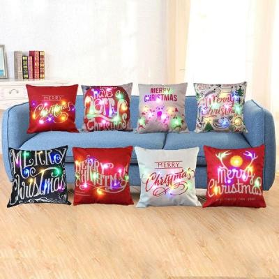 China Fashionable Christmas Tile Covers Soft Canvas LED Lights Cushion Cases For Christmas Home Decoration for sale