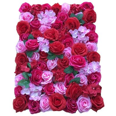 China Custom Made Eco-friendly 3D Flowerwall Artificial Silk Rose Flower Wall Panel Backdrop Wedding Decor for sale