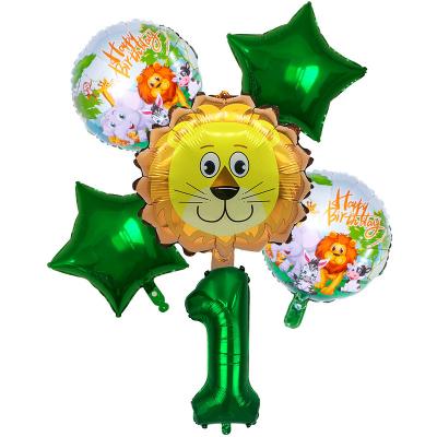 China Newest 18 inch Eco-friendly Around Forest Animal Aluminum Foil Balloon for Children's Birthday Lion Jungle Party Decoration for sale