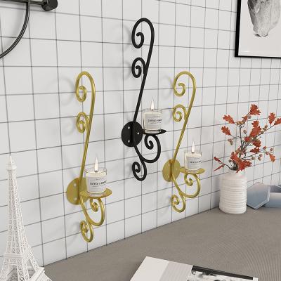 China Home Decoration Factory Price Home Decor Black Scrolled Ivy Metal Sconce Wall Hanging Sconce and Glass Tea Light for sale