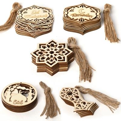 China New Craft DIY 10pcs Islamic Al-adha Festival Party Decorations Small Wooden Hanging Pendant EID Decorations for sale