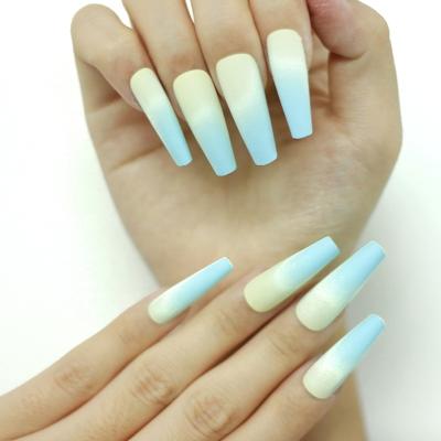 China French Hot Selling 24pcs ABS Long Gradient Color False Nails Tips Ballet T Type Fake Nails Carry Coffin Nail for sale