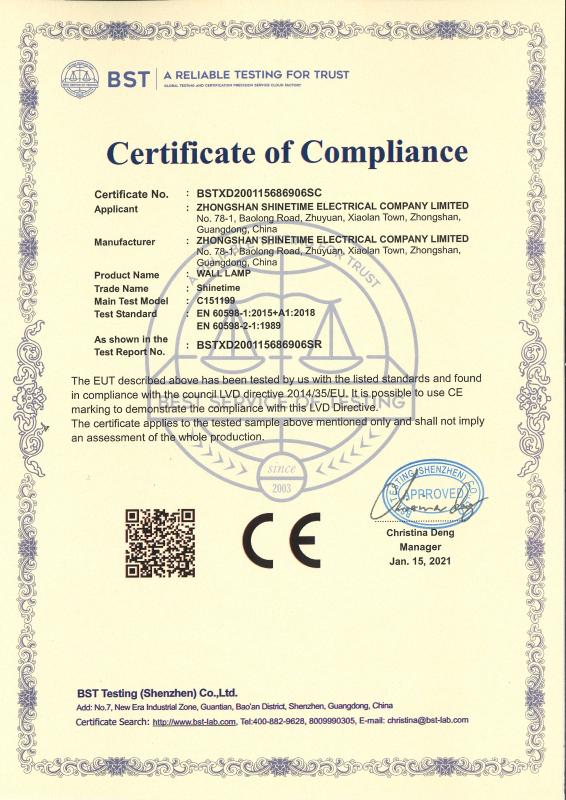 CE - Zhongshan Shinetime Electrical Company Limited