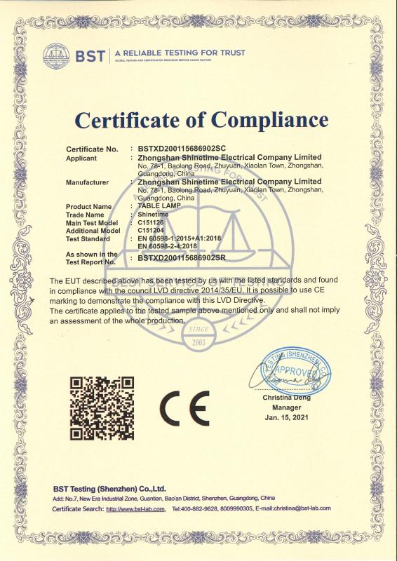 CE - Zhongshan Shinetime Electrical Company Limited