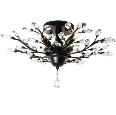 China For Decorative Hotel/Project/Vintage Room/Home Flush Mount Crystal Branches Chandeliers Black Ceiling Bar Light/With 4 Light 160W for sale