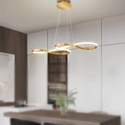 China Ring Curve Pendant Lamp Contemporary Heterosexual Wave LED Remote Control Dimmable Ceiling Lamp for sale