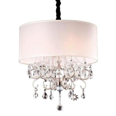 China Living Room 5 Light Chandelier K9 Crystal White Drun Shade Hanging Light for sale