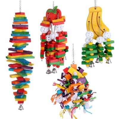 China Environmentally Friendly Large Color Cotton Parrots Wooden Bird Toys Eco-friendly Medium Macaws Bite Chew Toy for sale