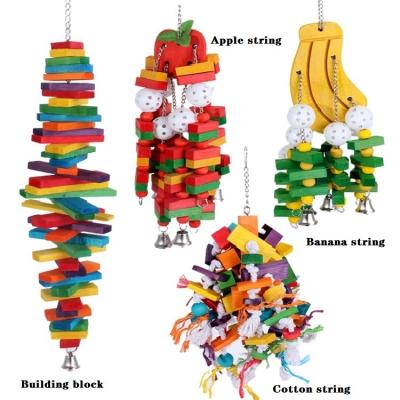 China Viable Hot Selling Wooden Chew Toy Colorful Hanging Swing Bird Toy Set G00413 Amazon Parrot for sale