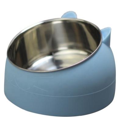 China Viable Oblique Mouth For Stainless Steel 200ml Non-Slip Neck And Spill Proof White Blue Black Cat And Dog Pet Bowl for sale