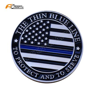 China Worldwide Sell Police Blue Line Engravable Thin Challenge Military Wholesale Coin for sale