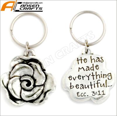 China Antique Silver Flower Shape World Bible Bible Key Chain for sale