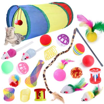 China Viable Cat Toy Interactive Tunnel Cat Feather Teaser Wand Toy Mouse Fold Fluffy Balls Kitten Toys Pack for sale